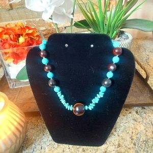 Turquoise howlite, tagua nut and kukui nut center